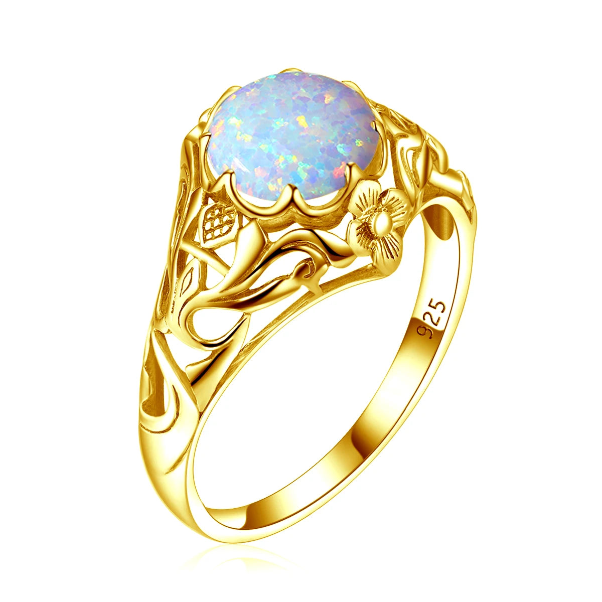 SILVERCHAKRA Vintage Real 925 Silver Rings for Women 2ct Round Opal Ring Artistic filigree Art Deco Fine Jewelry Lady Mom Gifts