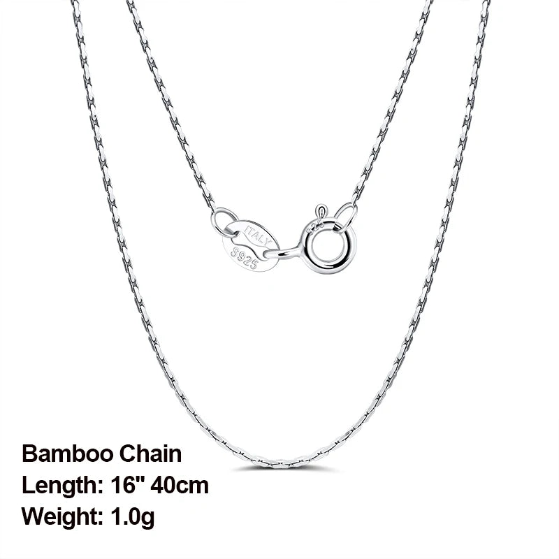 Rinntin 925 Sterling Silver Basic Women's Neck Chain Cable Bamboo Twisted Chain Fashion Side Bead Box Chain Necklace Jewelry