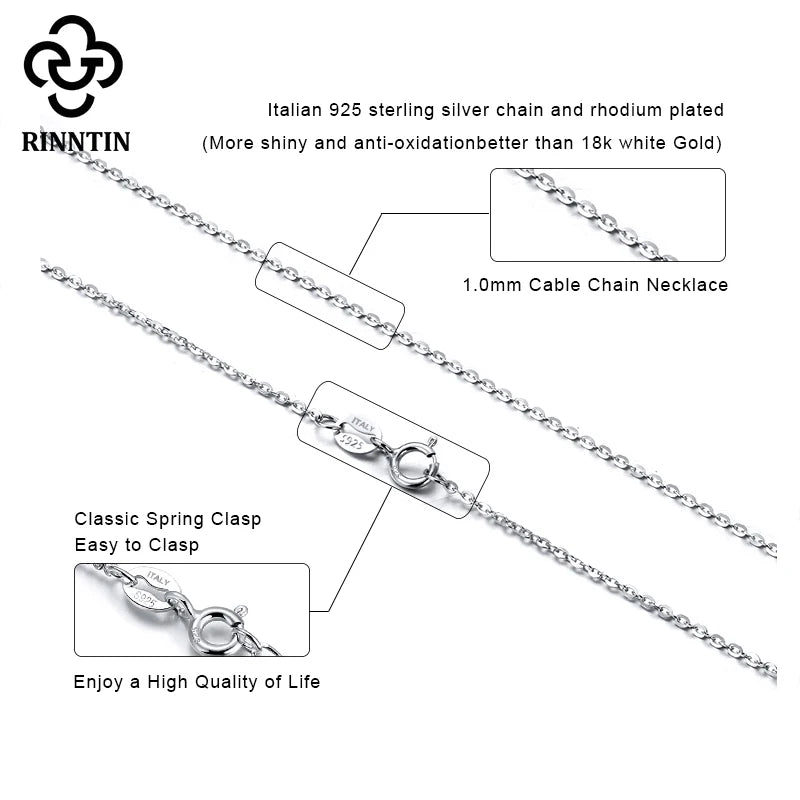 Rinntin 925 Sterling Silver Cable Link Chain Necklace for Women 45cm/50cm/55cm Simple Women's Neck Chain Silver Jewelry SC06