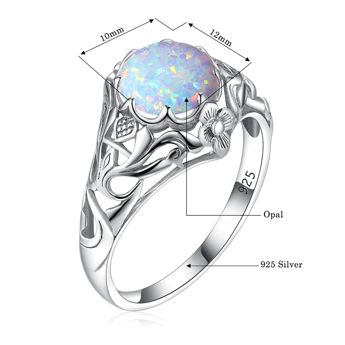 SILVERCHAKRA Vintage Real 925 Silver Rings for Women 2ct Round Opal Ring Artistic filigree Art Deco Fine Jewelry Lady Mom Gifts