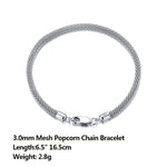 Rinntin Italian 925 Sterling Silver 3.0mm Mesh Popcorn Chain Bracelet for Women Jewelry Female Dating Trendy Accessories TSB65