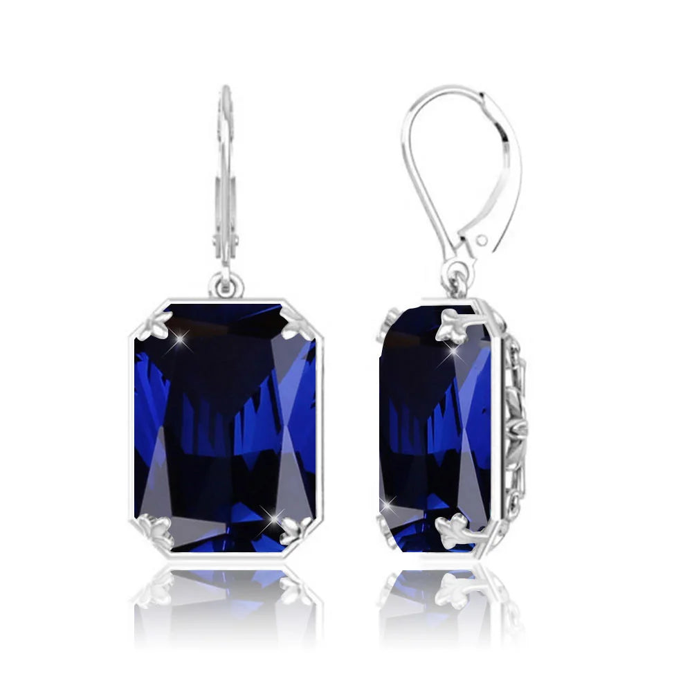 Real 100% 925 Silver Earrings Aquamarine 14K Gold Plated Drop Earrings For Women Fine Jewelry Wedding Gift Handmade