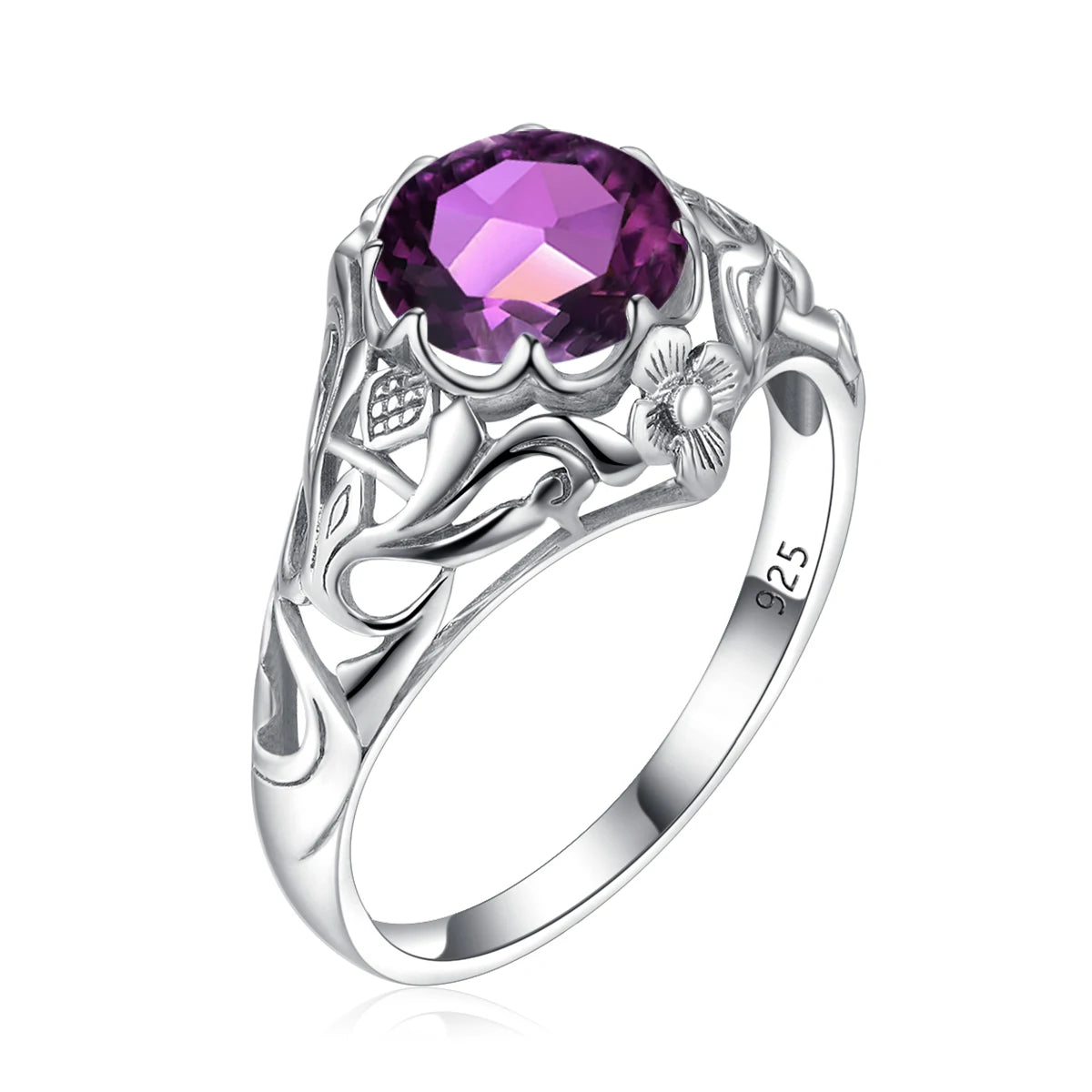 SILVERCHAKRA Vintage Real 925 Silver Rings for Women 2ct Round Opal Ring Artistic filigree Art Deco Fine Jewelry Lady Mom Gifts