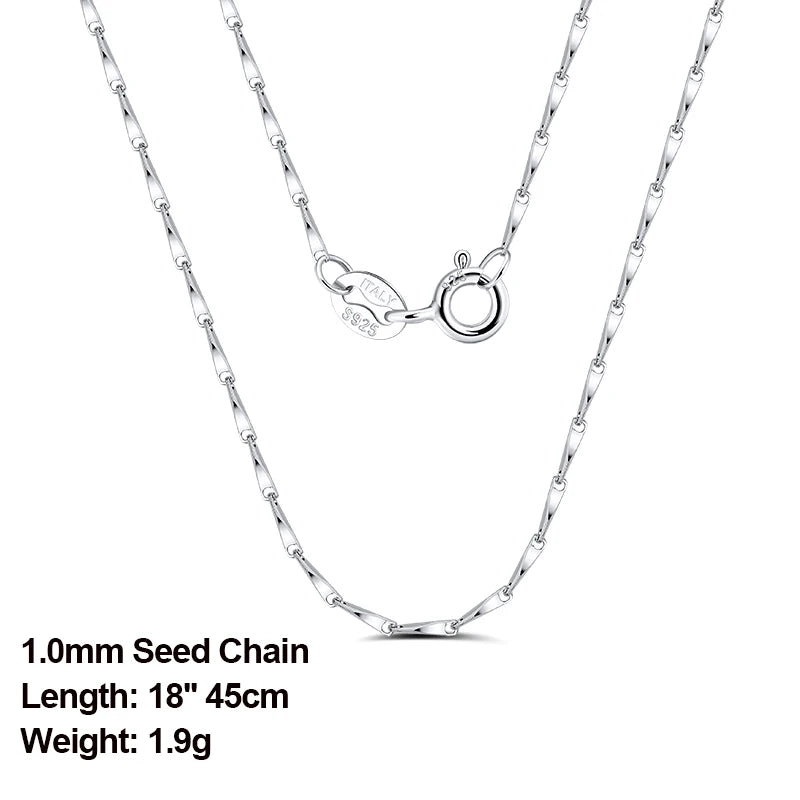 Rinntin 925 Sterling Silver Basic Women's Neck Chain Cable Bamboo Twisted Chain Fashion Side Bead Box Chain Necklace Jewelry