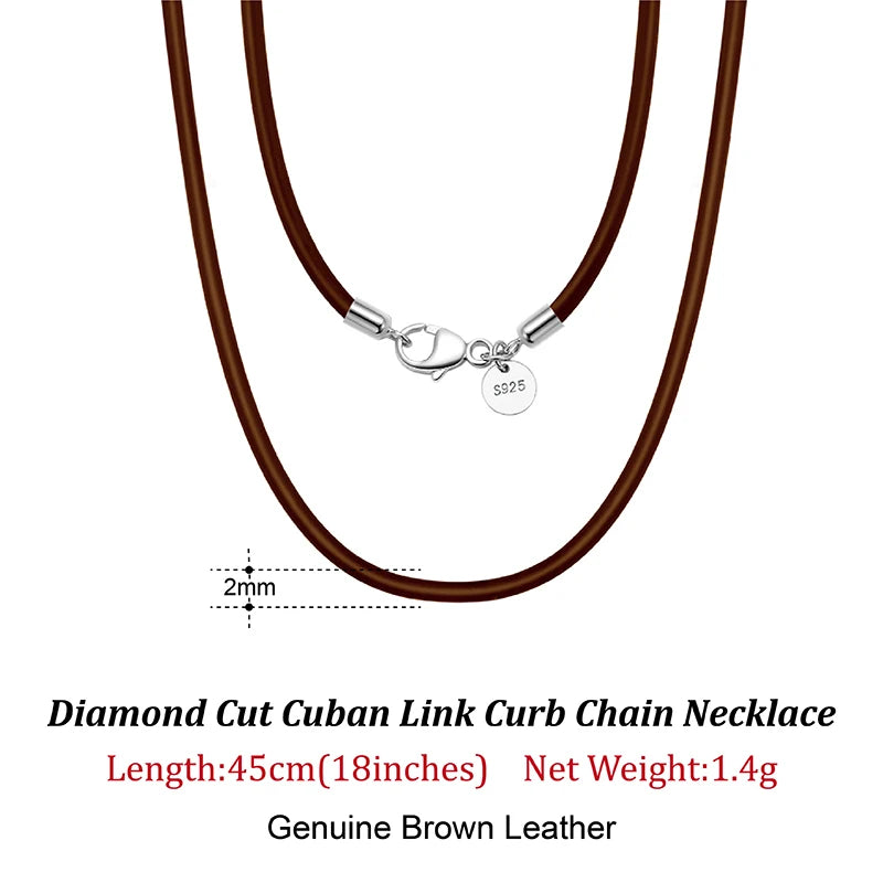 Rinntin Genuine Italian 2mm Brown Leather Cord Chain Necklace for Women Men with 925 Sterling Silver Clasp Trendy Jewelry SC62