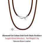 Rinntin Genuine Italian 2mm Brown Leather Cord Chain Necklace for Women Men with 925 Sterling Silver Clasp Trendy Jewelry SC62