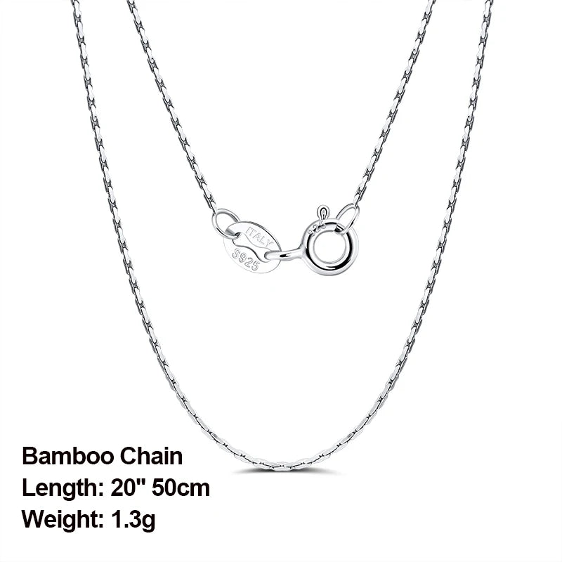Rinntin 925 Sterling Silver Basic Women's Neck Chain Cable Bamboo Twisted Chain Fashion Side Bead Box Chain Necklace Jewelry