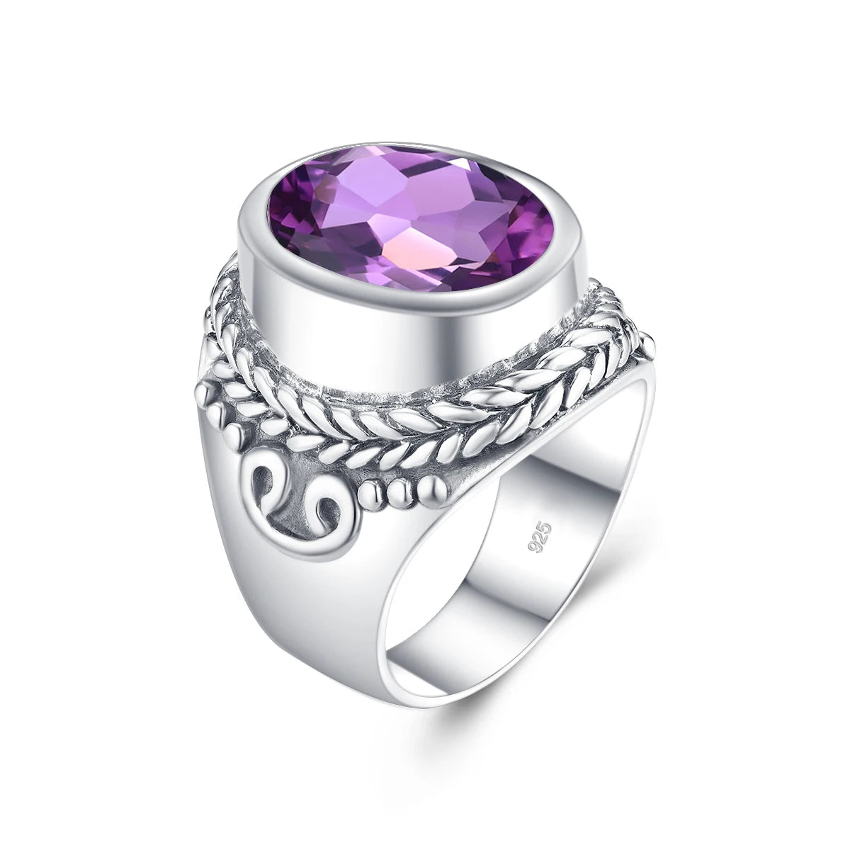 VIXONNA Vintage Bishop Oval Amethyst 925 Sterling Silver Ring (J210)