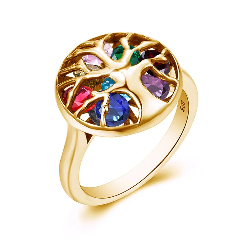 SILVERCHAKRA Unique 18K Gold Color Rings for Women Real 925 Sterling Silver Ring Family Tree of Life Gemstone Fine Jewelry 2022