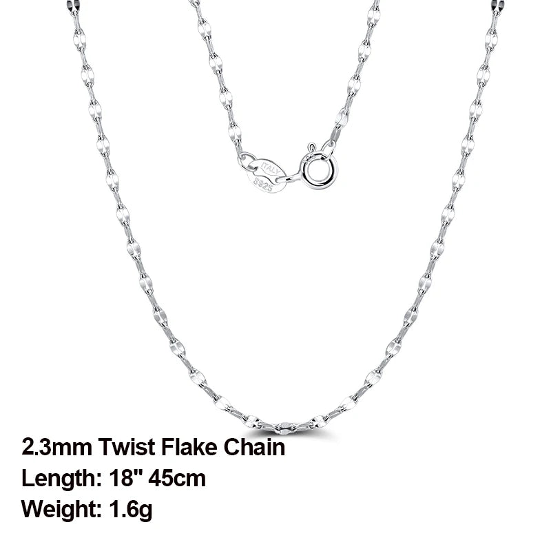 Rinntin 925 Sterling Silver Basic Women's Neck Chain Cable Bamboo Twisted Chain Fashion Side Bead Box Chain Necklace Jewelry