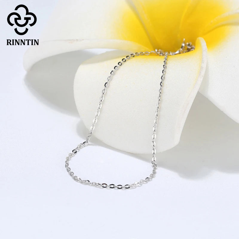 Rinntin 925 Sterling Silver Cable Link Chain Necklace for Women 45cm/50cm/55cm Simple Women's Neck Chain Silver Jewelry SC06