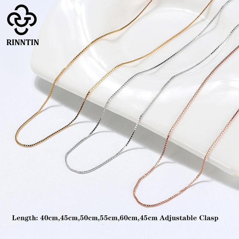 Rinntin 925 Sterling Silver Basic Women's Neck Chain Cable Bamboo Twisted Chain Fashion Side Bead Box Chain Necklace Jewelry