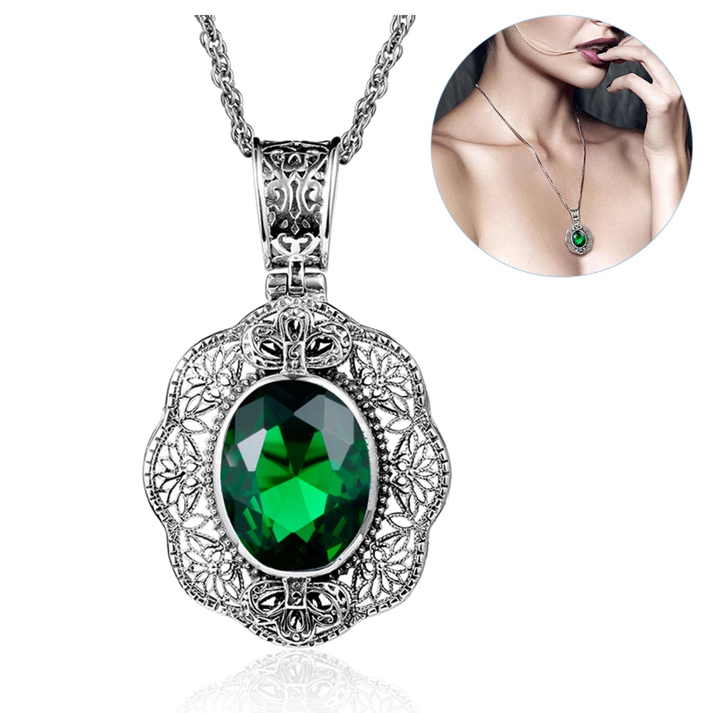 SILVERCHAKRA Big Mystic Topaz Gem Victorian Retro Pendant Necklaces for Women Floral Filigree Handmade 925 Silver Fine Jewelry