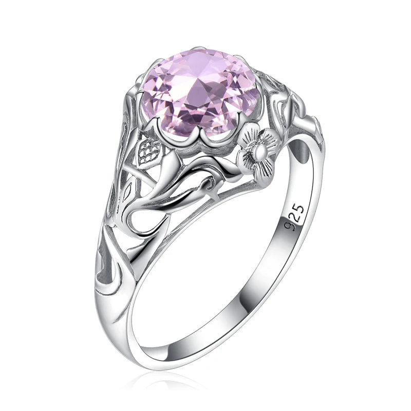 SILVERCHAKRA Vintage Real 925 Silver Rings for Women 2ct Round Opal Ring Artistic filigree Art Deco Fine Jewelry Lady Mom Gifts