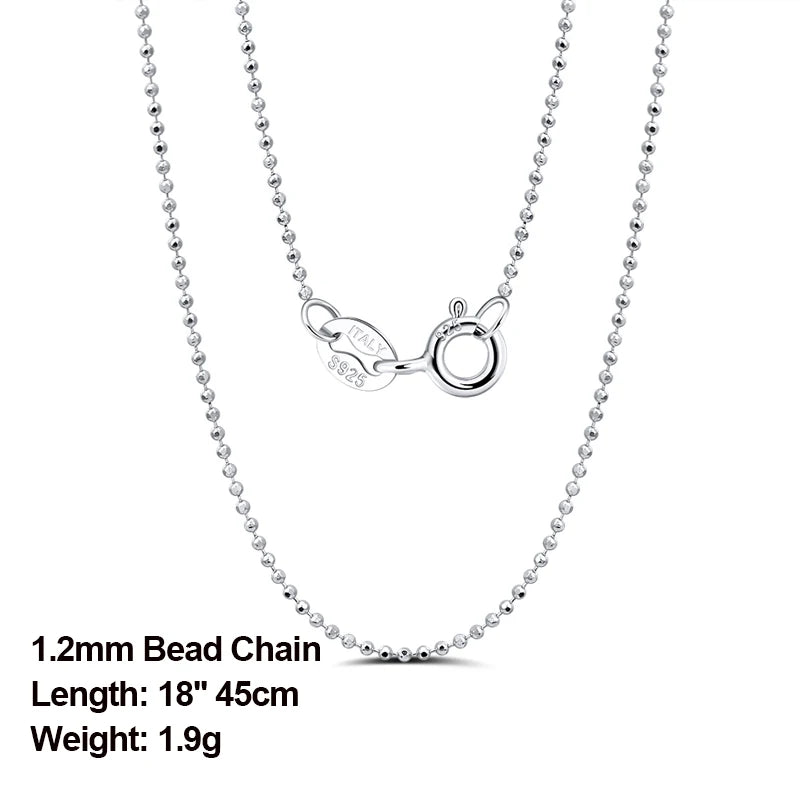 Rinntin Handmade 925 Sterling Silver Fashion 1.2mm Ball Bead Chain Necklace 40/45/50/55/60cm for Women Chain Jewelry Gift SC24