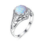 SILVERCHAKRA Vintage Real 925 Silver Rings for Women 2ct Round Opal Ring Artistic filigree Art Deco Fine Jewelry Lady Mom Gifts