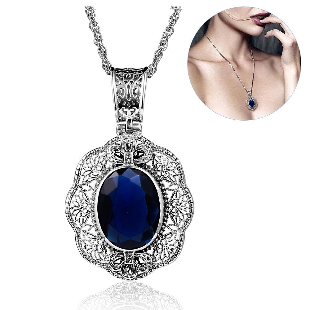 SILVERCHAKRA Big Mystic Topaz Gem Victorian Retro Pendant Necklaces for Women Floral Filigree Handmade 925 Silver Fine Jewelry