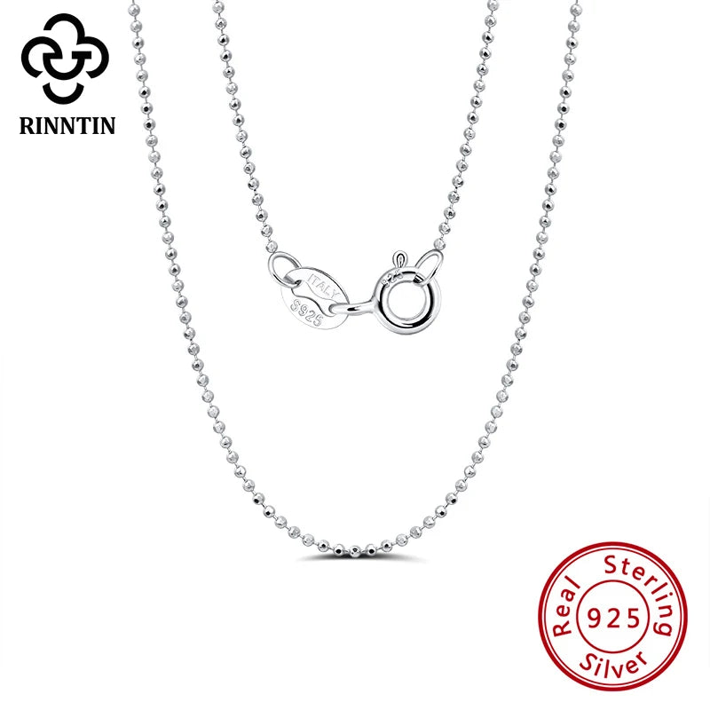 Rinntin Handmade 925 Sterling Silver Fashion 1.2mm Ball Bead Chain Necklace 40/45/50/55/60cm for Women Chain Jewelry Gift SC24