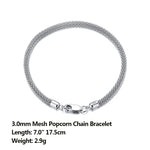 Rinntin Italian 925 Sterling Silver 3.0mm Mesh Popcorn Chain Bracelet for Women Jewelry Female Dating Trendy Accessories TSB65