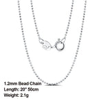 Rinntin Handmade 925 Sterling Silver Fashion 1.2mm Ball Bead Chain Necklace 40/45/50/55/60cm for Women Chain Jewelry Gift SC24