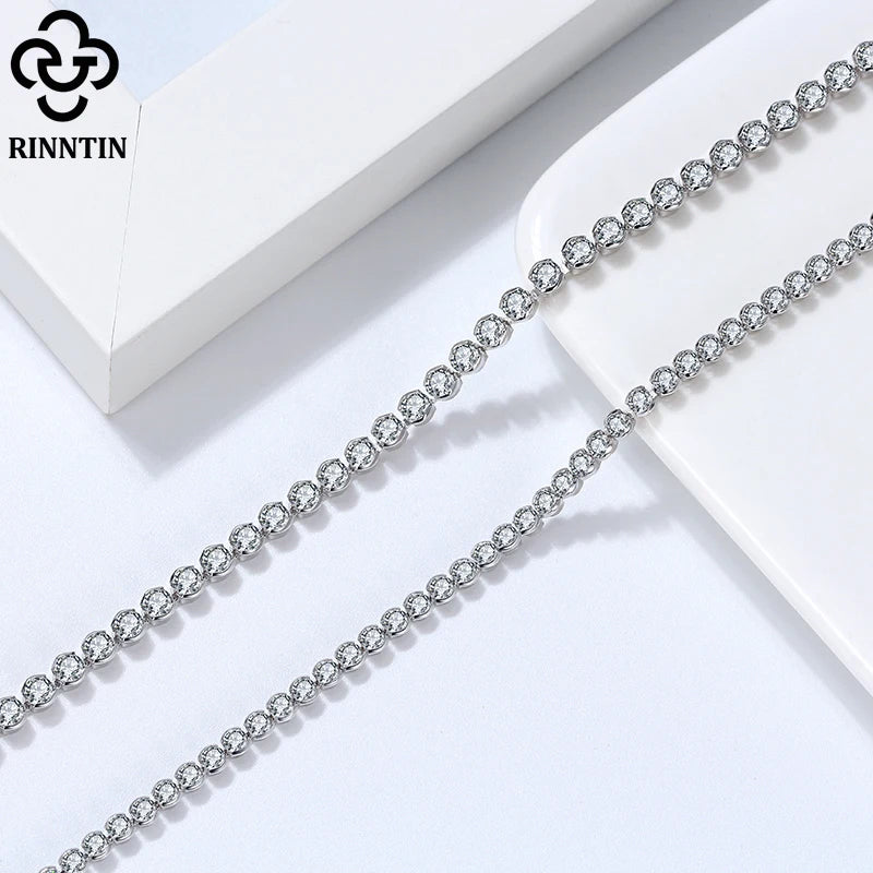 Rinntin Italian 2.5mm/3.0mm Cubic Zirconia Bezel-Set Tennis Necklace for Women 925 Sterling Silver Tennis Chain Jewelry SC52