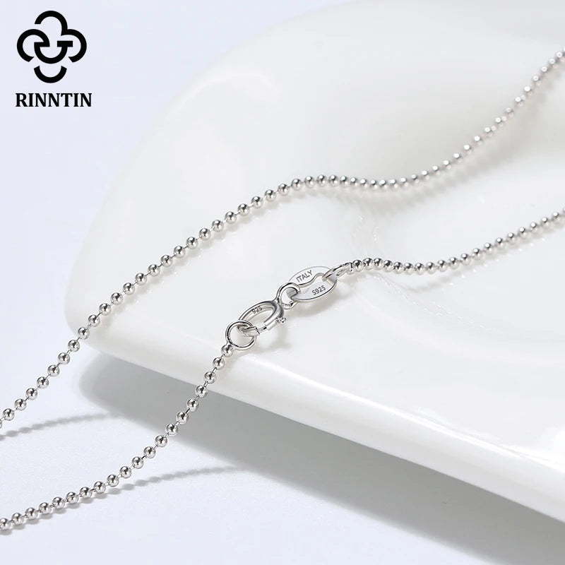 Rinntin Handmade 925 Sterling Silver Fashion 1.2mm Ball Bead Chain Necklace 40/45/50/55/60cm for Women Chain Jewelry Gift SC24