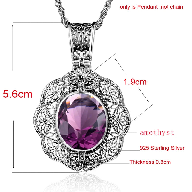 SILVERCHAKRA Big Mystic Topaz Gem Victorian Retro Pendant Necklaces for Women Floral Filigree Handmade 925 Silver Fine Jewelry