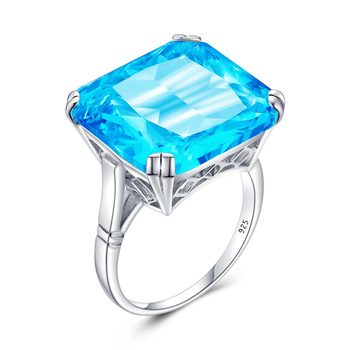 Original 925 Sterling Silver Aquamarine Gemstone Ring For Women Vintage Sparkling Birthstone Square Big Stone Jewelry Handmade