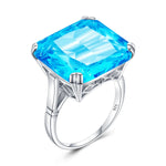 Original 925 Sterling Silver Aquamarine Gemstone Ring For Women Vintage Sparkling Birthstone Square Big Stone Jewelry Handmade
