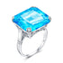 Original 925 Sterling Silver Aquamarine Gemstone Ring For Women Vintage Sparkling Birthstone Square Big Stone Jewelry Handmade