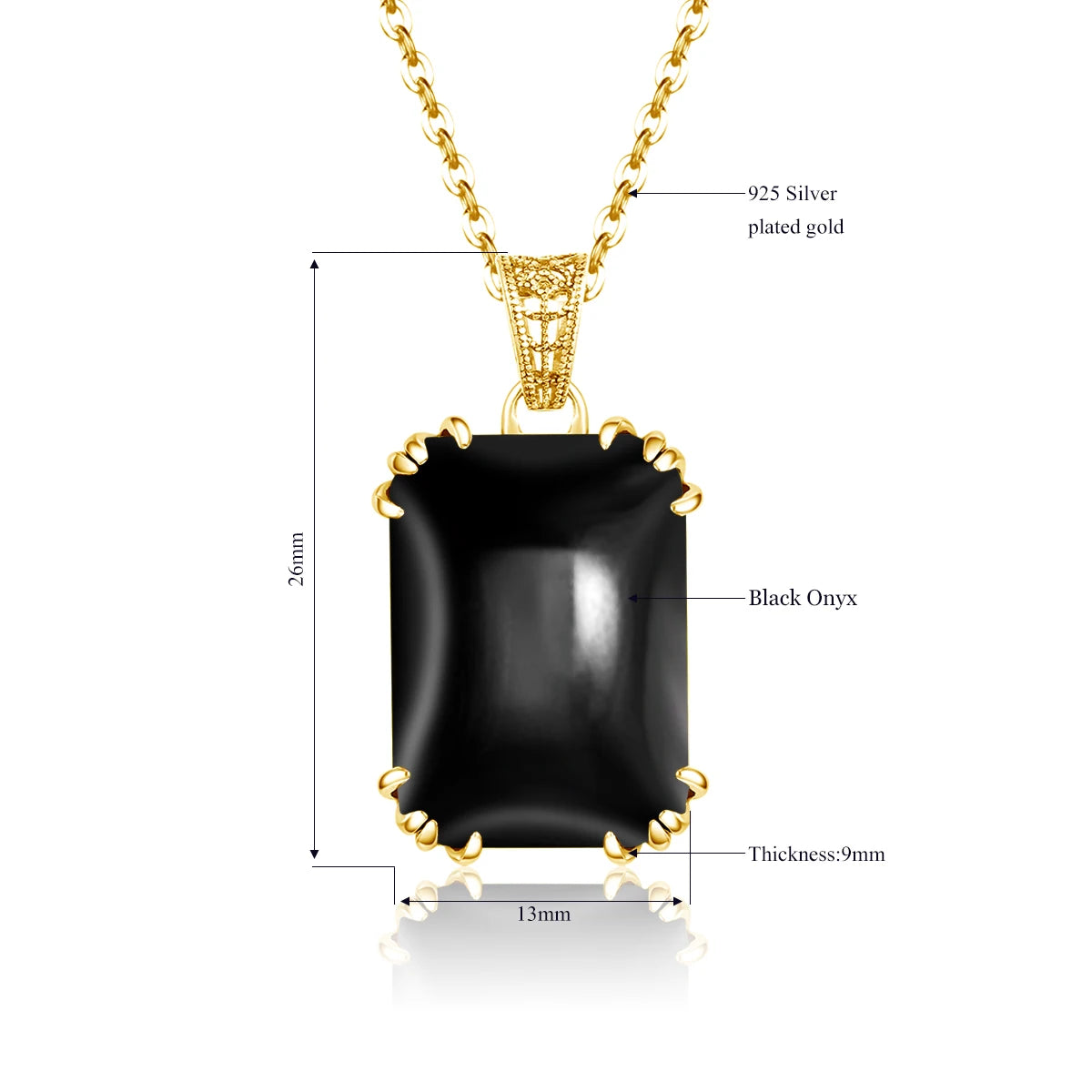 SILVERCHAKRA 585 14k Gold Color Necklaces Black Onyx Gemstones Pendant Necklace For Women 925 Sterling Silver Fine Jewelry