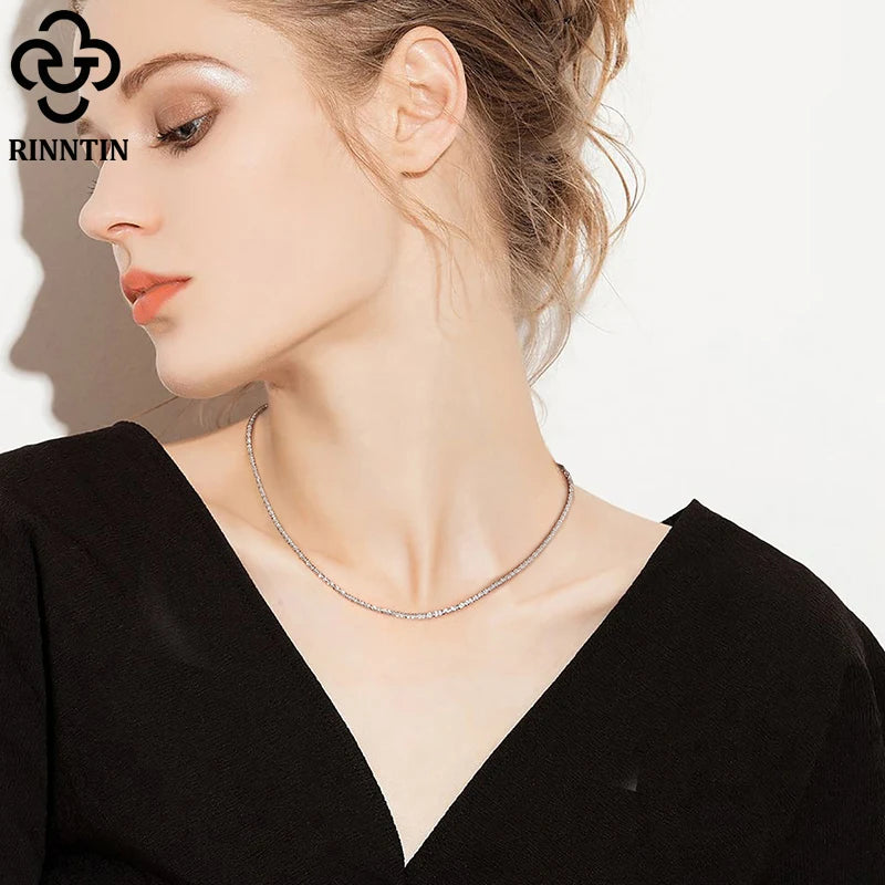 Rinntin 925 Sterling Silver Basic Women's Neck Chain Cable Bamboo Twisted Chain Fashion Side Bead Box Chain Necklace Jewelry