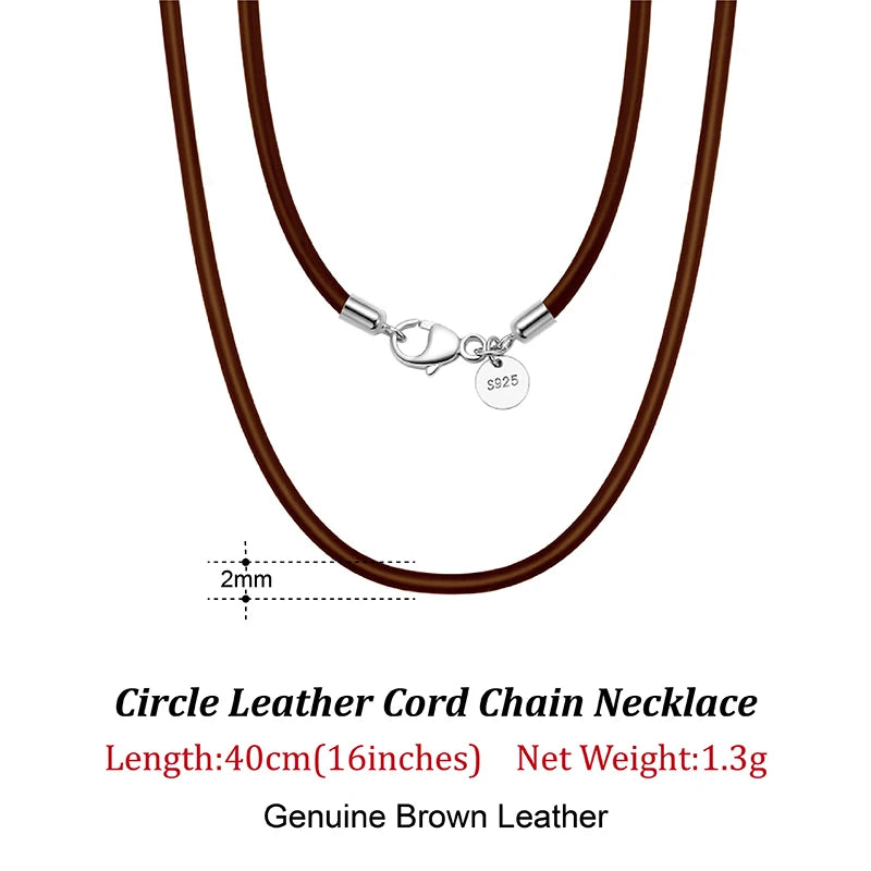 Rinntin Genuine Italian 2mm Brown Leather Cord Chain Necklace for Women Men with 925 Sterling Silver Clasp Trendy Jewelry SC62
