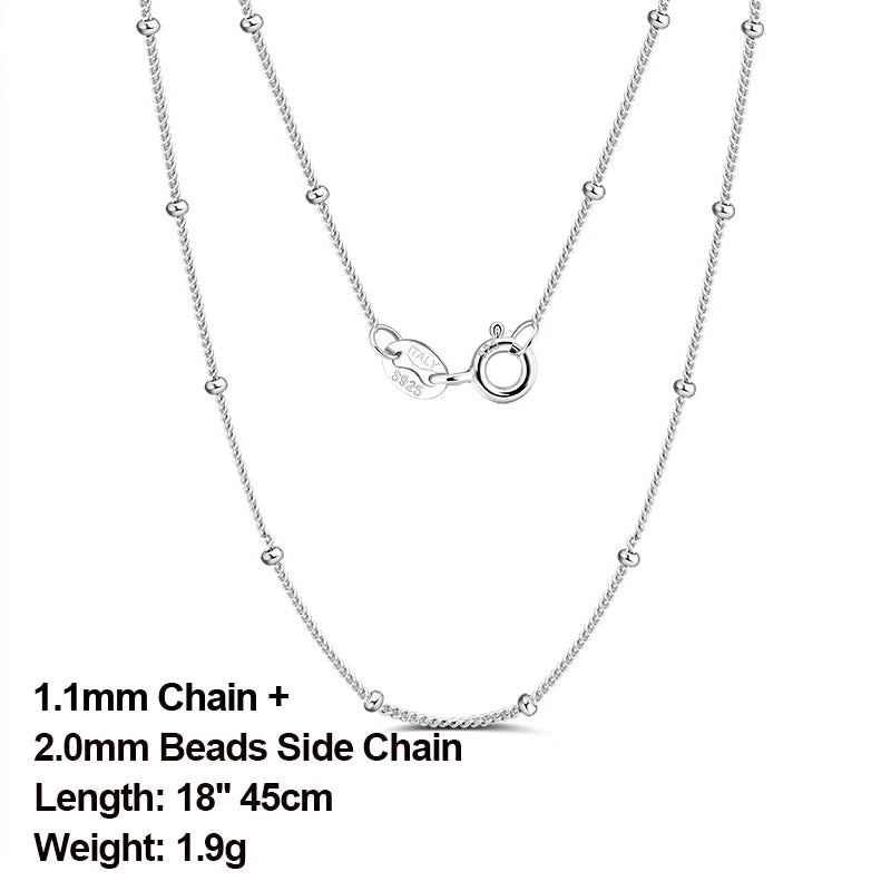 Rinntin 925 Sterling Silver Basic Women's Neck Chain Cable Bamboo Twisted Chain Fashion Side Bead Box Chain Necklace Jewelry