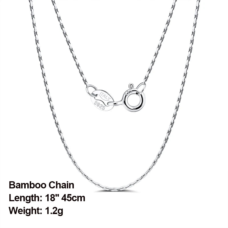 Rinntin 925 Sterling Silver Basic Women's Neck Chain Cable Bamboo Twisted Chain Fashion Side Bead Box Chain Necklace Jewelry