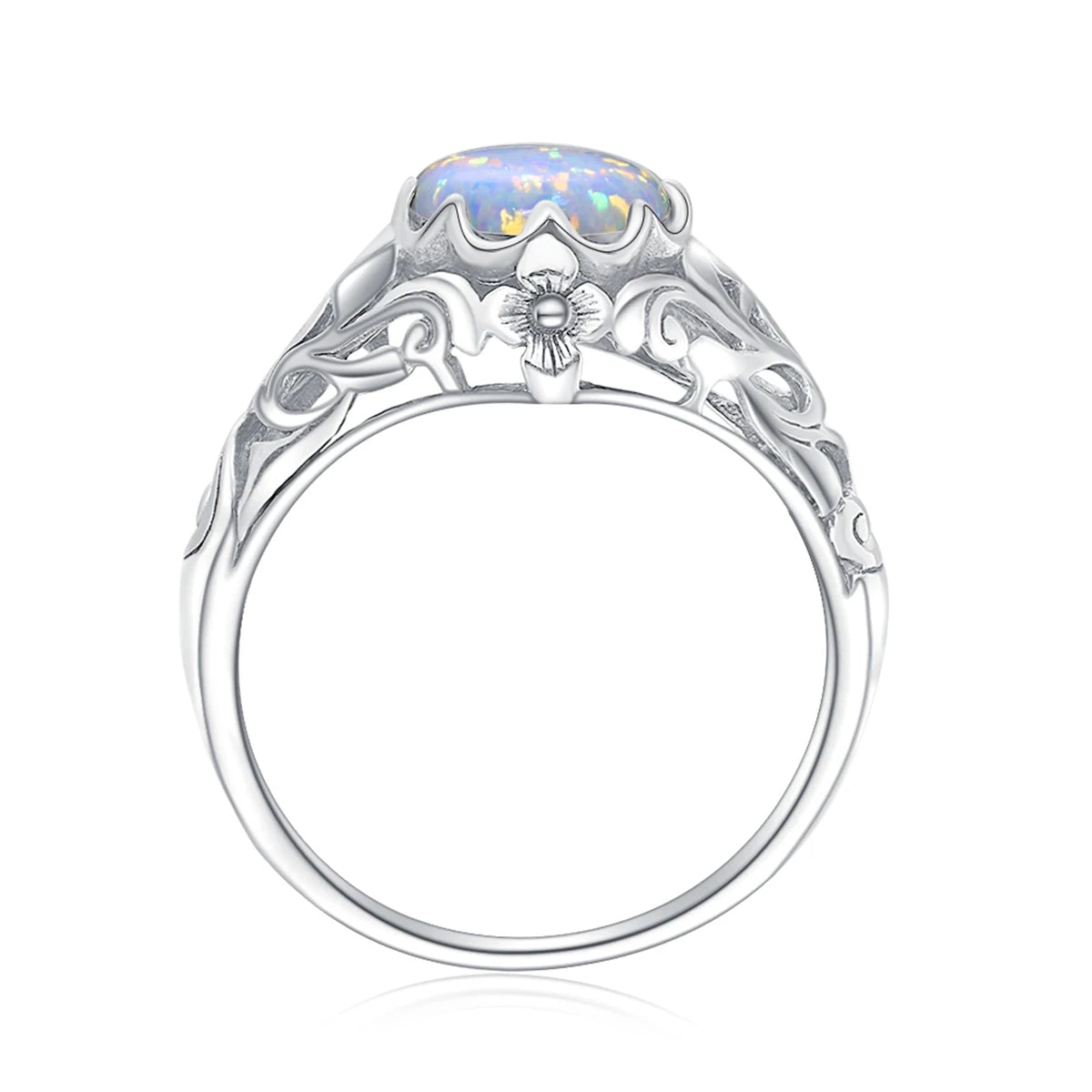 SILVERCHAKRA Vintage Real 925 Silver Rings for Women 2ct Round Opal Ring Artistic filigree Art Deco Fine Jewelry Lady Mom Gifts
