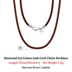 Rinntin Genuine Italian 2mm Brown Leather Cord Chain Necklace for Women Men with 925 Sterling Silver Clasp Trendy Jewelry SC62