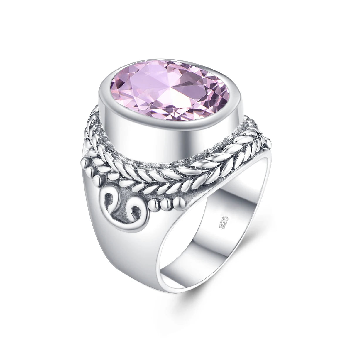 VIXONNA Vintage Bishop Oval Amethyst 925 Sterling Silver Ring (J210)