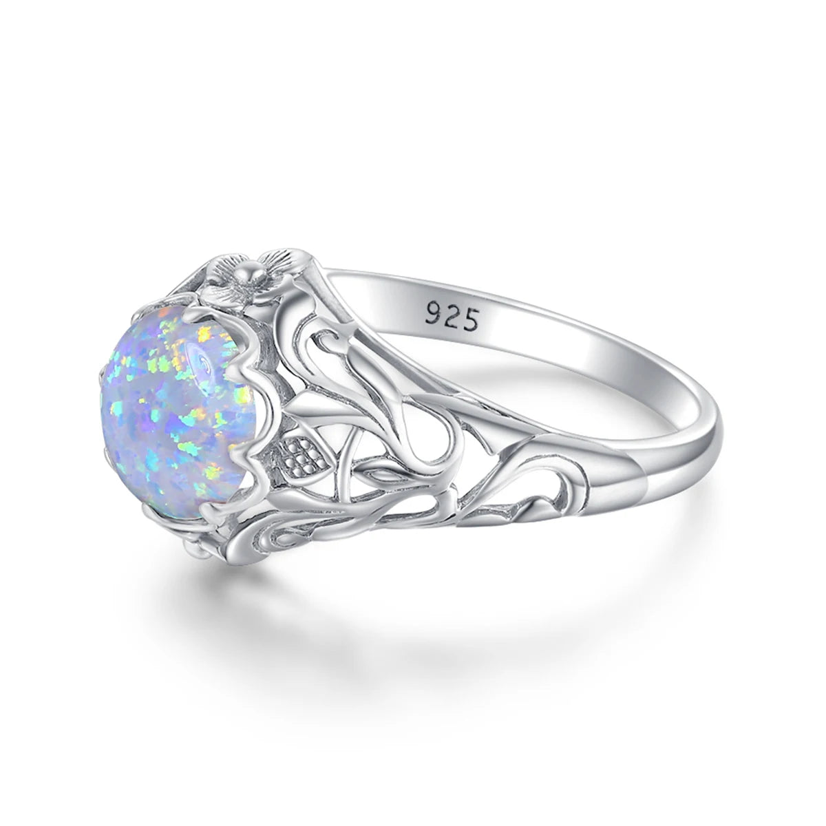 SILVERCHAKRA Vintage Real 925 Silver Rings for Women 2ct Round Opal Ring Artistic filigree Art Deco Fine Jewelry Lady Mom Gifts