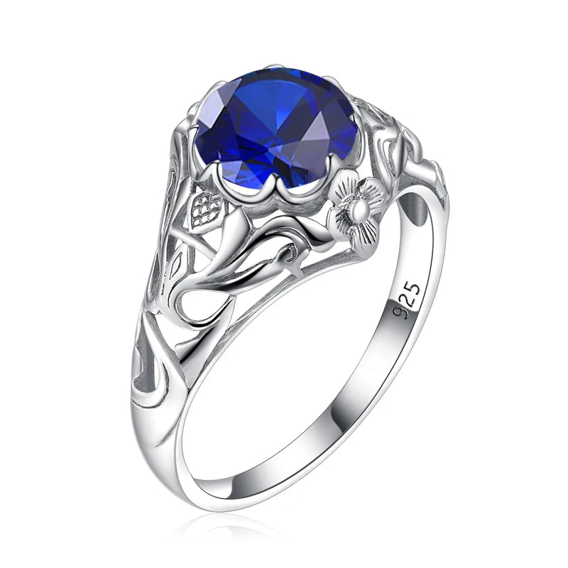 SILVERCHAKRA Vintage Real 925 Silver Rings for Women 2ct Round Opal Ring Artistic filigree Art Deco Fine Jewelry Lady Mom Gifts