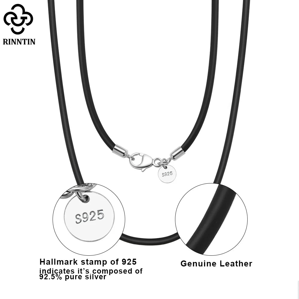 Rinntin Genuine Italian 2mm Brown Leather Cord Chain Necklace for Women Men with 925 Sterling Silver Clasp Trendy Jewelry SC62