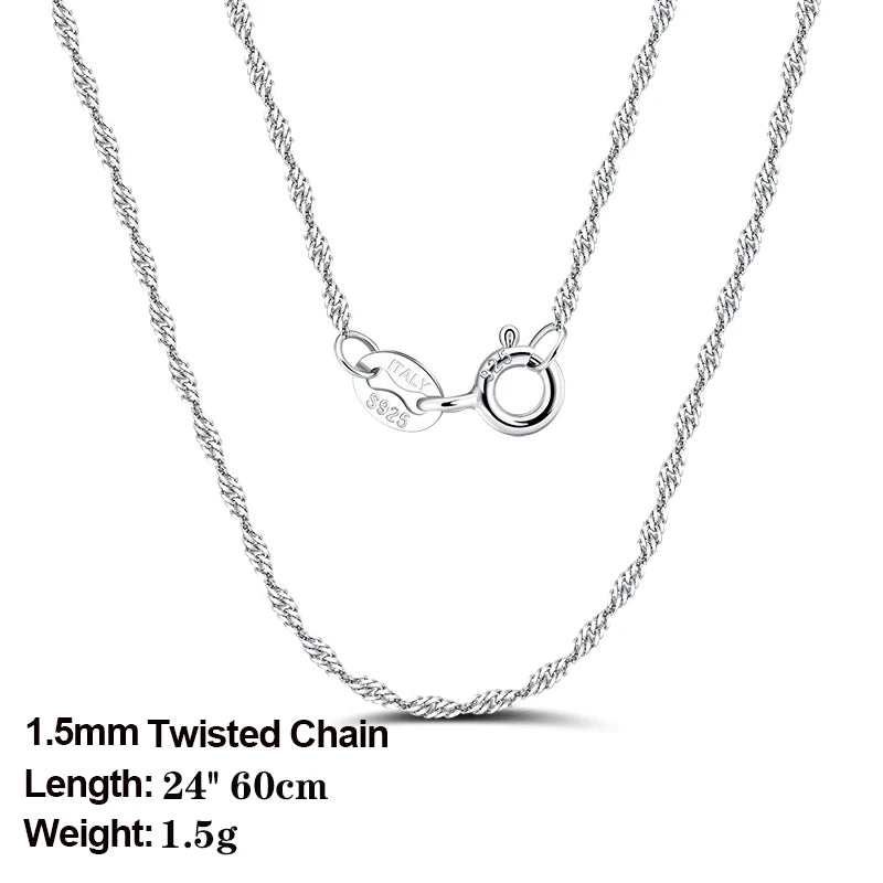 Rinntin 925 Sterling Silver Basic Women's Neck Chain Cable Bamboo Twisted Chain Fashion Side Bead Box Chain Necklace Jewelry