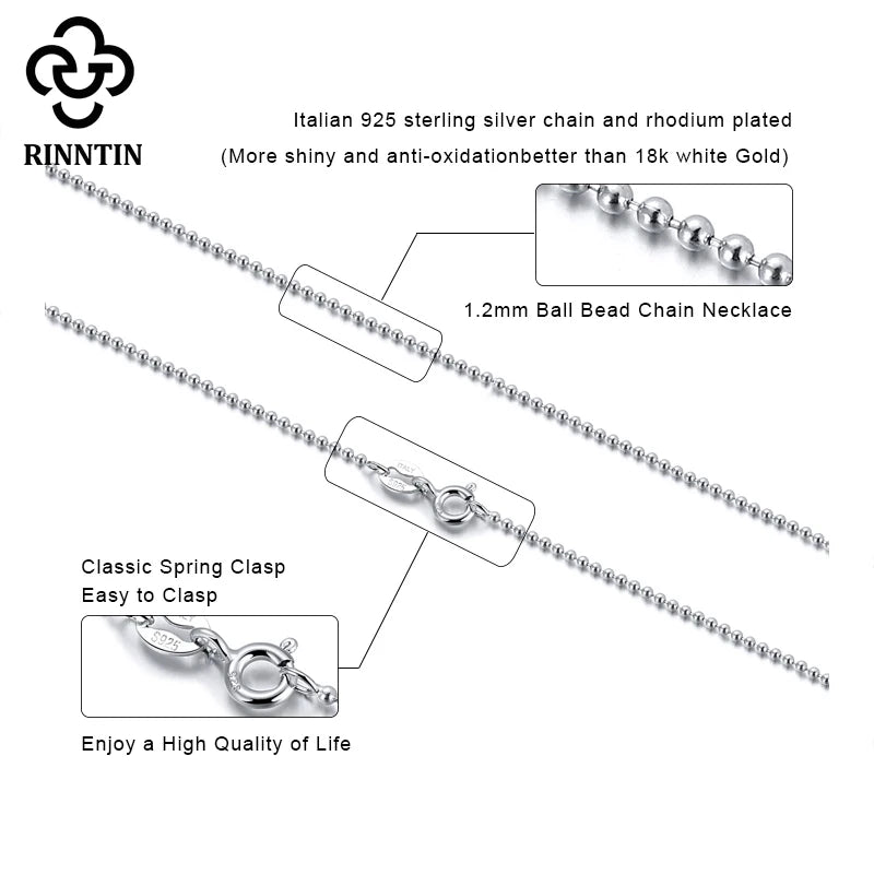 Rinntin Handmade 925 Sterling Silver Fashion 1.2mm Ball Bead Chain Necklace 40/45/50/55/60cm for Women Chain Jewelry Gift SC24