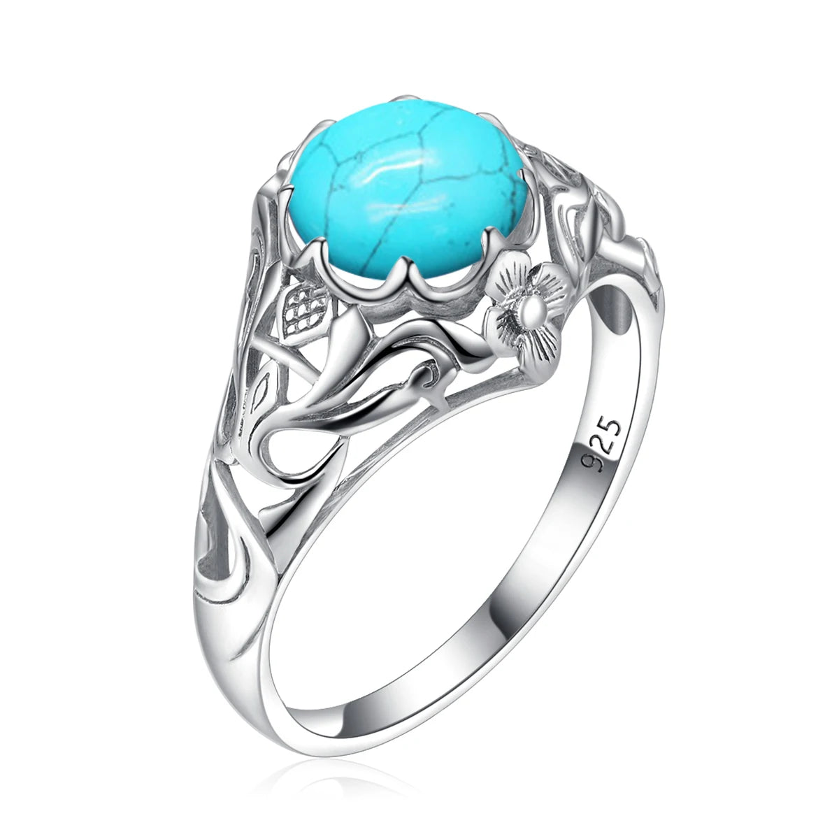 SILVERCHAKRA Vintage Real 925 Silver Rings for Women 2ct Round Opal Ring Artistic filigree Art Deco Fine Jewelry Lady Mom Gifts
