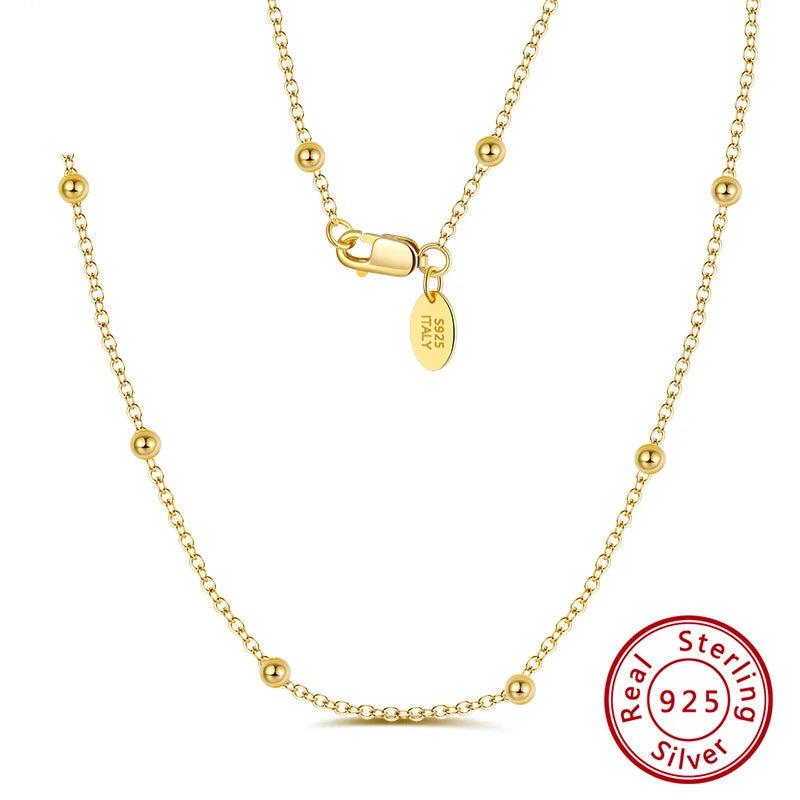 VIXONNA 925 Sterling Silver Satellite Necklace - Minimalist Ball Chain