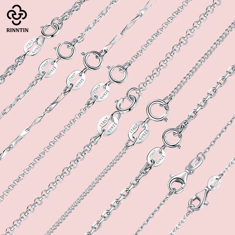 Rinntin 925 Sterling Silver Basic Women's Neck Chain Cable Bamboo Twisted Chain Fashion Side Bead Box Chain Necklace Jewelry