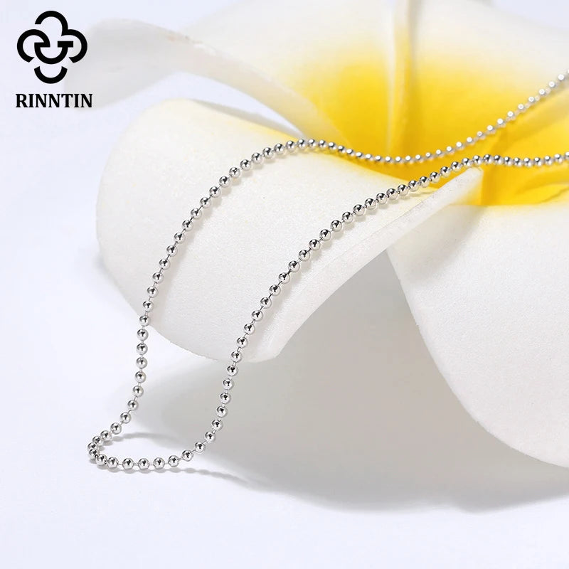 Rinntin Handmade 925 Sterling Silver Fashion 1.2mm Ball Bead Chain Necklace 40/45/50/55/60cm for Women Chain Jewelry Gift SC24