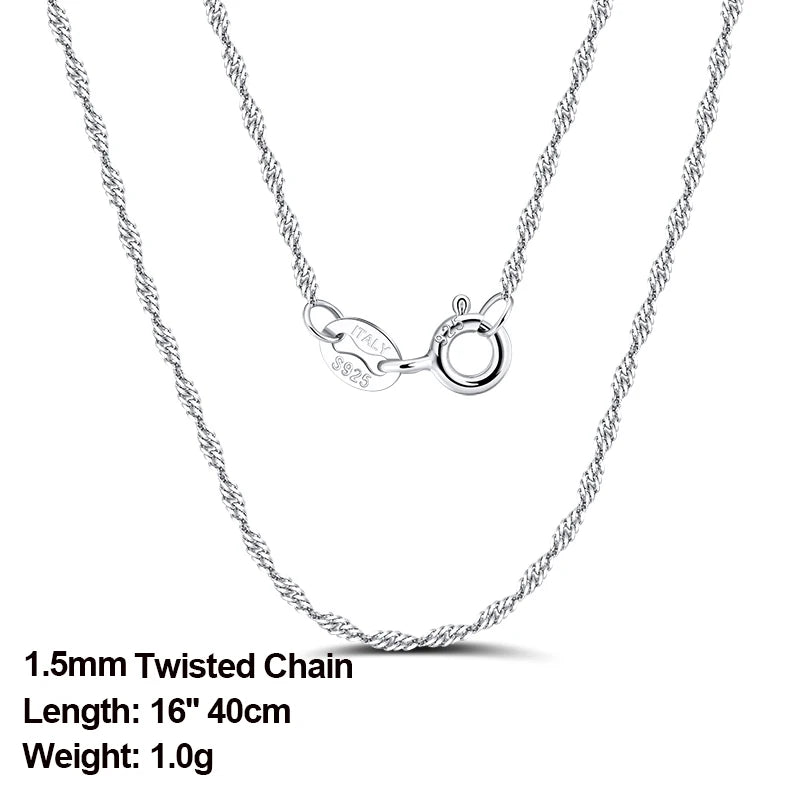 Rinntin 925 Sterling Silver Basic Women's Neck Chain Cable Bamboo Twisted Chain Fashion Side Bead Box Chain Necklace Jewelry