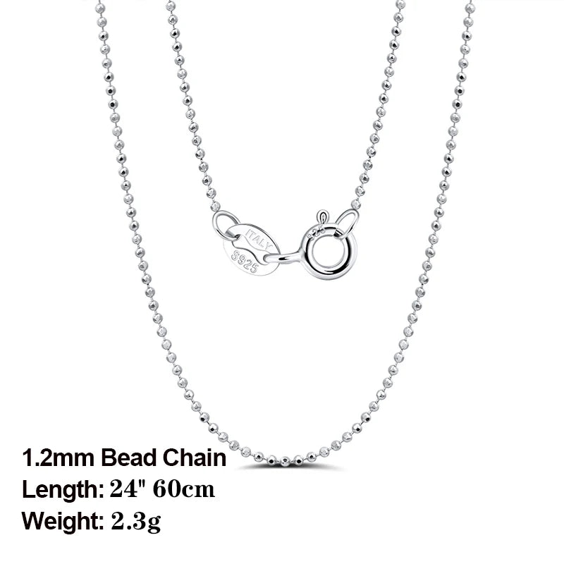 Rinntin Handmade 925 Sterling Silver Fashion 1.2mm Ball Bead Chain Necklace 40/45/50/55/60cm for Women Chain Jewelry Gift SC24