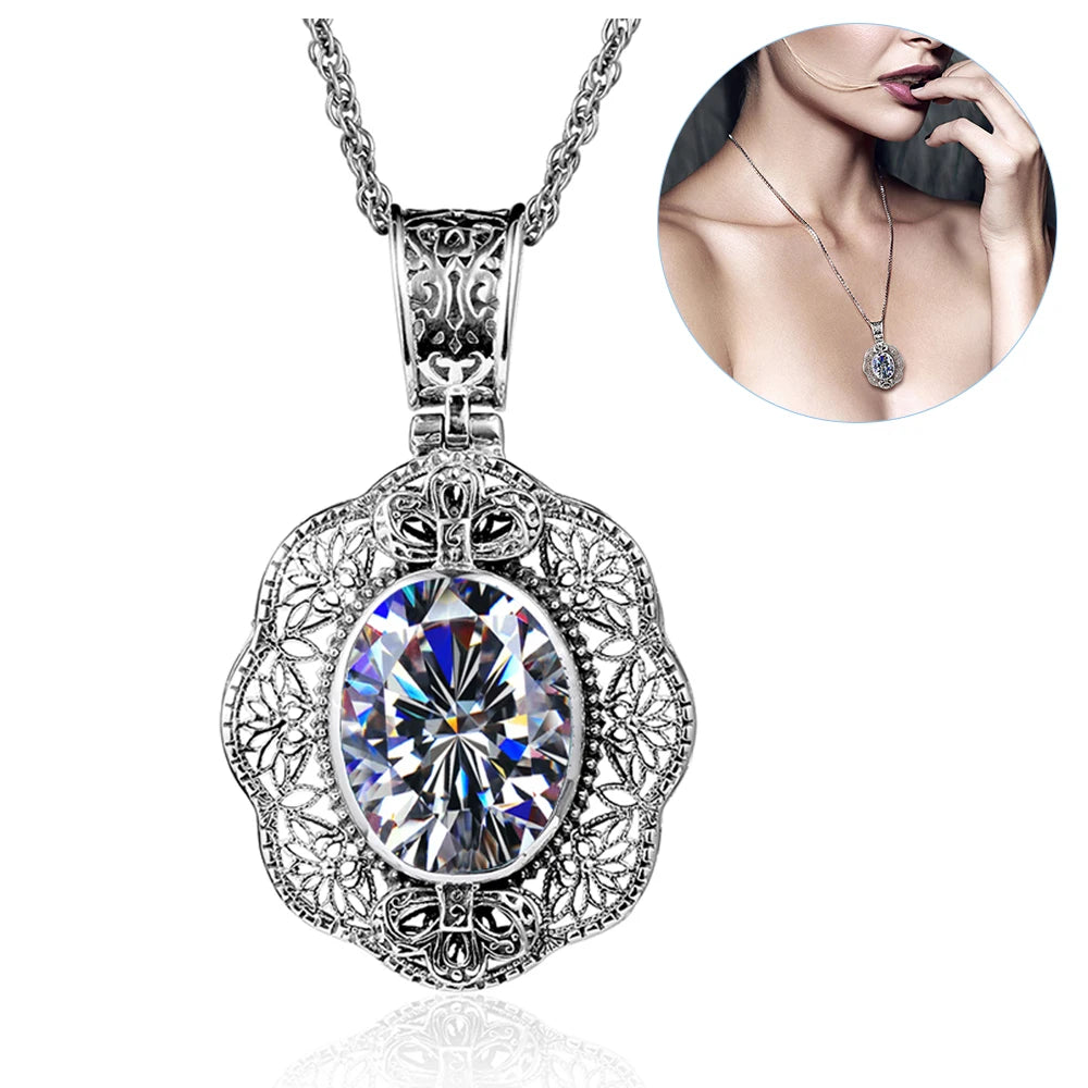 SILVERCHAKRA Big Mystic Topaz Gem Victorian Retro Pendant Necklaces for Women Floral Filigree Handmade 925 Silver Fine Jewelry